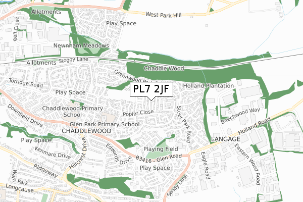 PL7 2JF map - small scale - OS Open Zoomstack (Ordnance Survey)