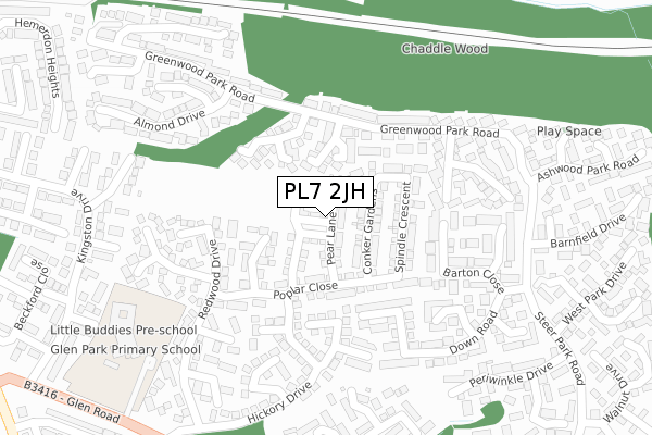 PL7 2JH map - large scale - OS Open Zoomstack (Ordnance Survey)