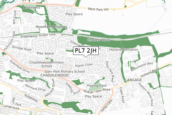 PL7 2JH map - small scale - OS Open Zoomstack (Ordnance Survey)