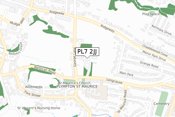 PL7 2JJ map - large scale - OS Open Zoomstack (Ordnance Survey)