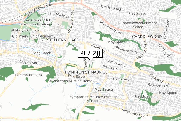 PL7 2JJ map - small scale - OS Open Zoomstack (Ordnance Survey)