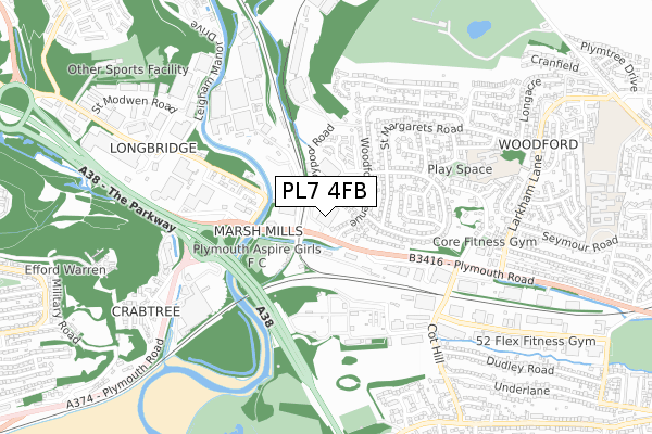 PL7 4FB map - small scale - OS Open Zoomstack (Ordnance Survey)