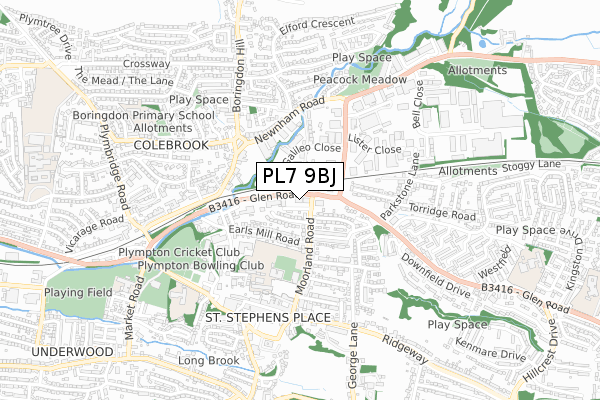 PL7 9BJ map - small scale - OS Open Zoomstack (Ordnance Survey)