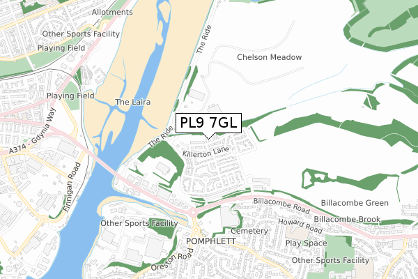 PL9 7GL map - small scale - OS Open Zoomstack (Ordnance Survey)