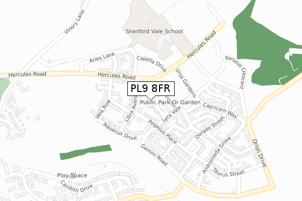 PL9 8FR map - large scale - OS Open Zoomstack (Ordnance Survey)