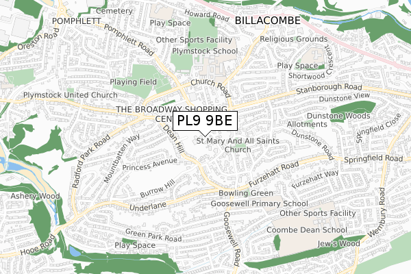 PL9 9BE map - small scale - OS Open Zoomstack (Ordnance Survey)