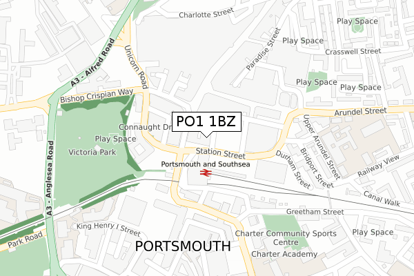 PO1 1BZ map - large scale - OS Open Zoomstack (Ordnance Survey)