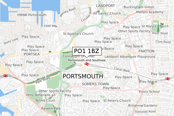 PO1 1BZ map - small scale - OS Open Zoomstack (Ordnance Survey)