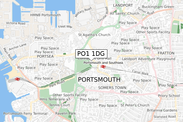 PO1 1DG map - small scale - OS Open Zoomstack (Ordnance Survey)