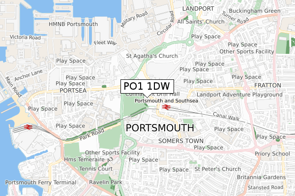 PO1 1DW map - small scale - OS Open Zoomstack (Ordnance Survey)