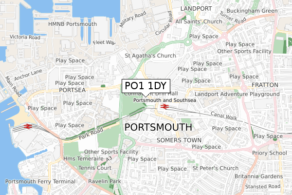 PO1 1DY map - small scale - OS Open Zoomstack (Ordnance Survey)