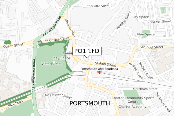 PO1 1FD map - large scale - OS Open Zoomstack (Ordnance Survey)