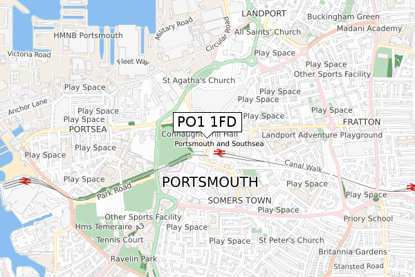 PO1 1FD map - small scale - OS Open Zoomstack (Ordnance Survey)