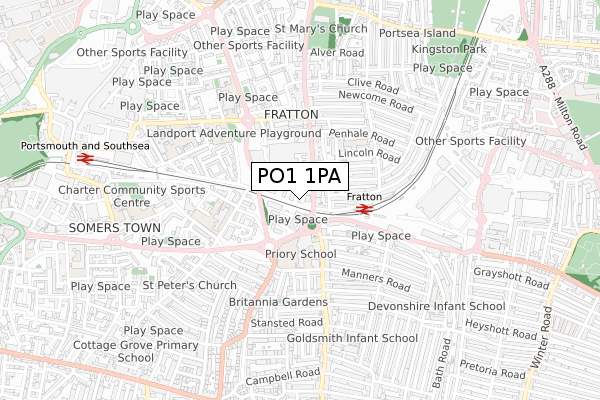 PO1 1PA map - small scale - OS Open Zoomstack (Ordnance Survey)