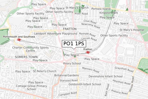 PO1 1PS map - small scale - OS Open Zoomstack (Ordnance Survey)