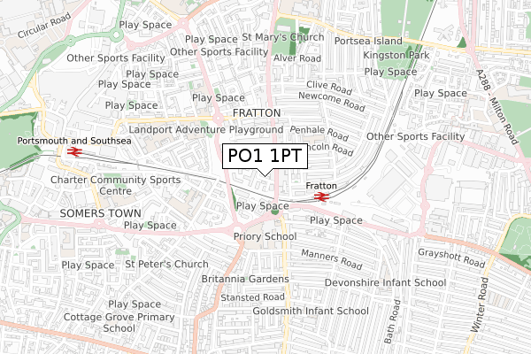 PO1 1PT map - small scale - OS Open Zoomstack (Ordnance Survey)