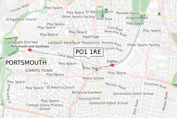 PO1 1RE map - small scale - OS Open Zoomstack (Ordnance Survey)