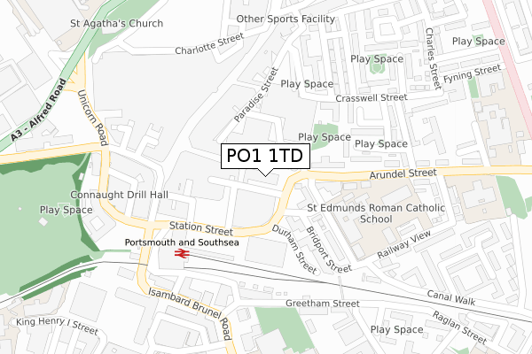 PO1 1TD map - large scale - OS Open Zoomstack (Ordnance Survey)