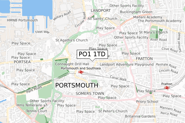 PO1 1TD map - small scale - OS Open Zoomstack (Ordnance Survey)