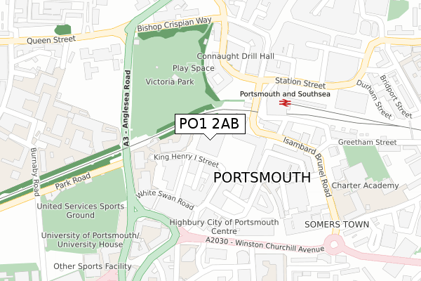 PO1 2AB map - large scale - OS Open Zoomstack (Ordnance Survey)