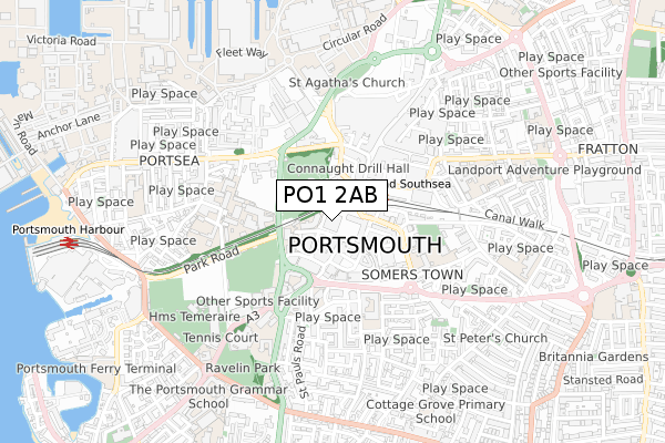 PO1 2AB map - small scale - OS Open Zoomstack (Ordnance Survey)