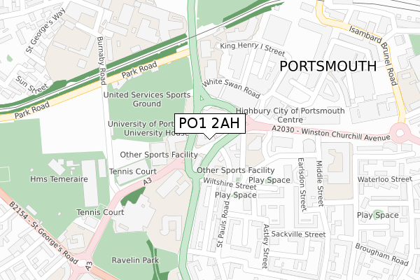 PO1 2AH map - large scale - OS Open Zoomstack (Ordnance Survey)