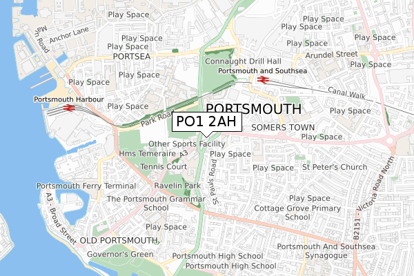 PO1 2AH map - small scale - OS Open Zoomstack (Ordnance Survey)