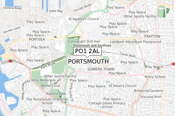 PO1 2AL map - small scale - OS Open Zoomstack (Ordnance Survey)