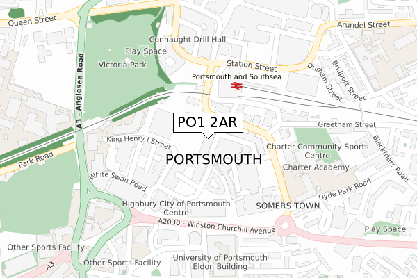 PO1 2AR map - large scale - OS Open Zoomstack (Ordnance Survey)