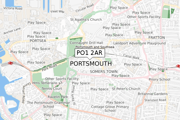 PO1 2AR map - small scale - OS Open Zoomstack (Ordnance Survey)