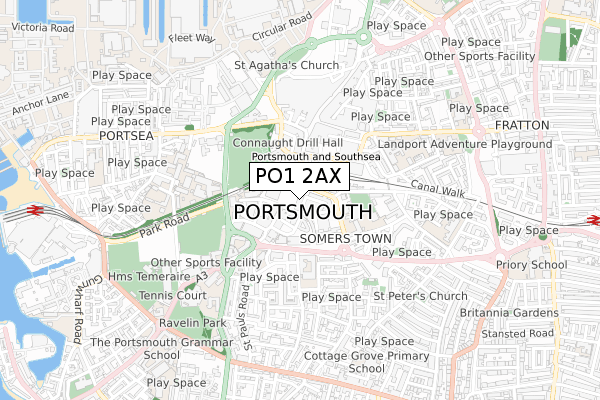 PO1 2AX map - small scale - OS Open Zoomstack (Ordnance Survey)