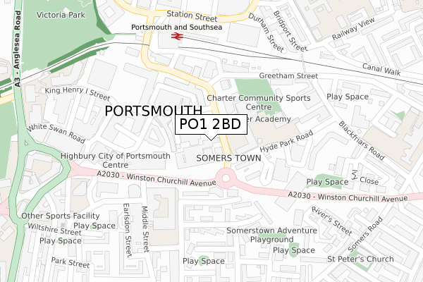 PO1 2BD map - large scale - OS Open Zoomstack (Ordnance Survey)