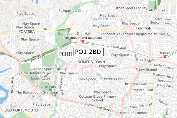 PO1 2BD map - small scale - OS Open Zoomstack (Ordnance Survey)