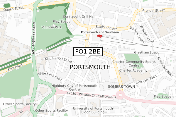 PO1 2BE map - large scale - OS Open Zoomstack (Ordnance Survey)