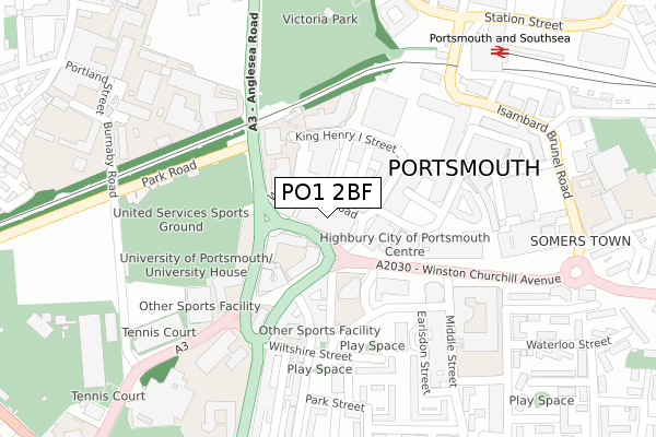 PO1 2BF map - large scale - OS Open Zoomstack (Ordnance Survey)