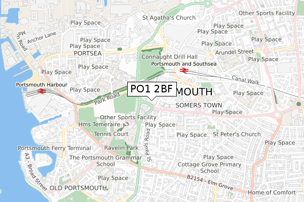 PO1 2BF map - small scale - OS Open Zoomstack (Ordnance Survey)