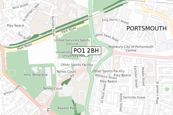 PO1 2BH map - large scale - OS Open Zoomstack (Ordnance Survey)