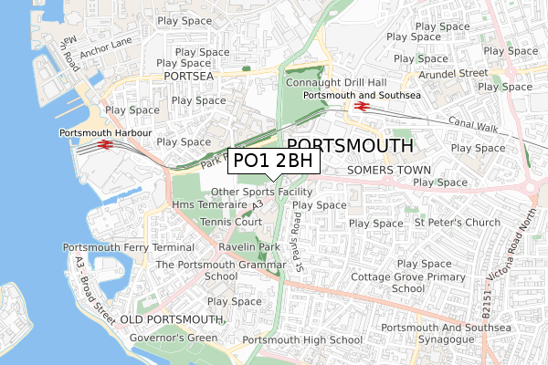 PO1 2BH map - small scale - OS Open Zoomstack (Ordnance Survey)