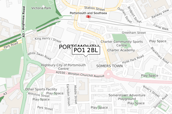 PO1 2BL map - large scale - OS Open Zoomstack (Ordnance Survey)