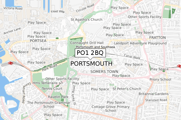 PO1 2BQ map - small scale - OS Open Zoomstack (Ordnance Survey)