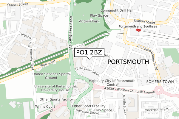 PO1 2BZ map - large scale - OS Open Zoomstack (Ordnance Survey)