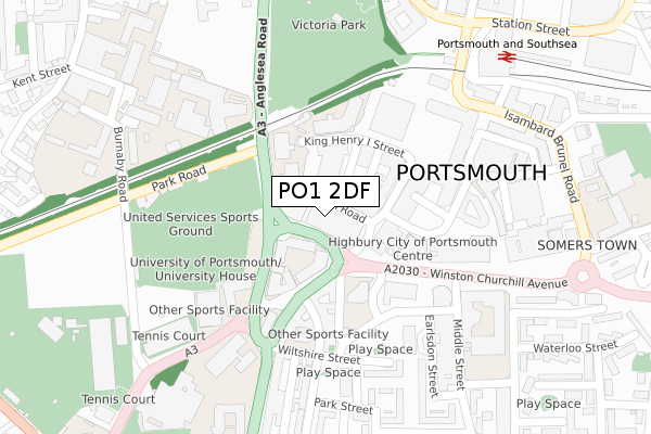 PO1 2DF map - large scale - OS Open Zoomstack (Ordnance Survey)