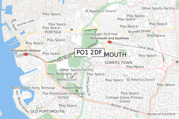 PO1 2DF map - small scale - OS Open Zoomstack (Ordnance Survey)