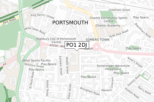 PO1 2DJ map - large scale - OS Open Zoomstack (Ordnance Survey)