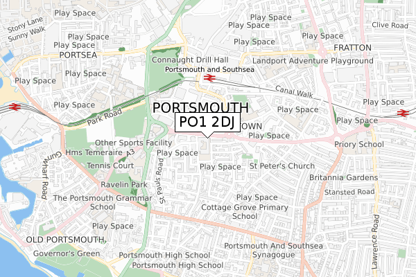 PO1 2DJ map - small scale - OS Open Zoomstack (Ordnance Survey)