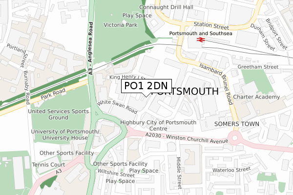 PO1 2DN map - large scale - OS Open Zoomstack (Ordnance Survey)