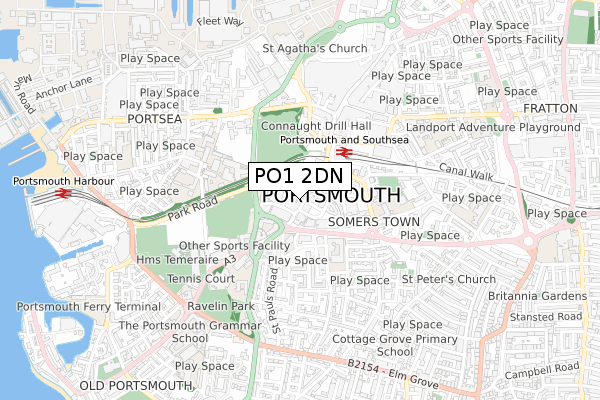 PO1 2DN map - small scale - OS Open Zoomstack (Ordnance Survey)