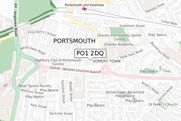 PO1 2DQ map - large scale - OS Open Zoomstack (Ordnance Survey)