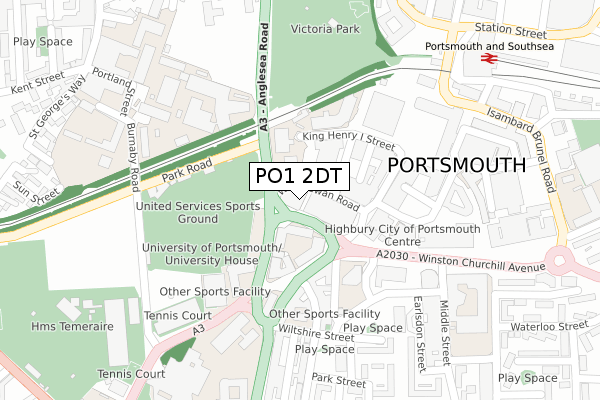 PO1 2DT map - large scale - OS Open Zoomstack (Ordnance Survey)