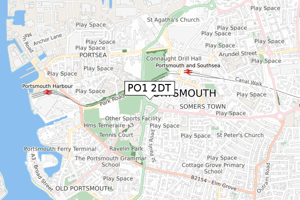 PO1 2DT map - small scale - OS Open Zoomstack (Ordnance Survey)